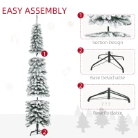 HOMCOM 7' Tall Unlit Slim Pencil Xmas Tree, Snow-Flocked Artificial Christmas Tree with Realistic Branches and 603 Tips, Green(m-6)