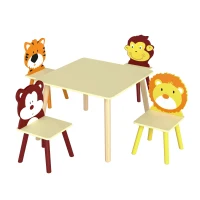 Qaba Kids Table and 4 Chairs Set for Art, Craft, Drawing and Snack Time, Playroom, Classroom, Nursery, Boys Girls 3-8, Yellow(m-2)