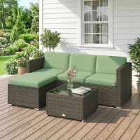 Outsunny 3 Pieces Patio Furniture Set with Cushions, Outdoor PE Rattan Wicker Conversation Corner Sofa Set, Light Green(m-8)