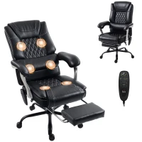 HOMCOM 400lbs Massage Office Chair with Heat, Big and Tall Desk Chair, Lumbar Support, Reclining, Footrest, Black(m-1)