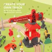 Qaba 91-Piece Wooden Train Set, Toy Railway Set with Magnetic Crane, Sound Effects Track, for Kids Ages 3+(m-6)