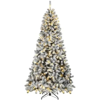 HOMCOM 6ft Flocked Prelit Christmas Tree, Northern Pine, Artificial Xmas Tree with Curved Tips, LEDs(m-11)
