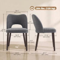 HOMCOM Dining Chairs Set Upholstered Kitchen Chenille Tool Free Assembly Rubberwood Legs, Dark Grey(m-3)