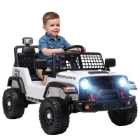 Qaba 12V Ride on Truck Car with Remote, Soft Start, 4-Wheel Suspension, Safety Belt, Lights, USB Music for Ages 2-4, White(m-13)