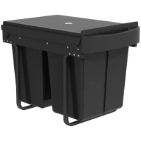 HOMCOM Pull Out Trash Can Under Cabinet, 10.6 Gallon (40L) Slide Out Garbage Can with 2 Removable Compartments, Black(m-2)