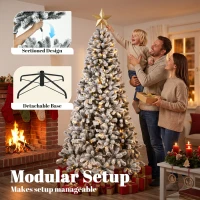 HOMCOM 6ft Flocked Prelit Christmas Tree, Northern Pine, Artificial Xmas Tree with Curved Tips, LEDs(m-7)