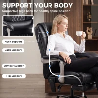 HOMCOM 400lbs Massage Office Chair with Heat, Big and Tall Desk Chair, Lumbar Support, Reclining, Footrest, Black(m-7)