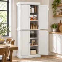 HOMCOM 72.5" Freestanding Kitchen Pantry Cabinet with 4 Doors, White(m-12)