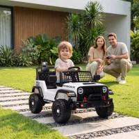 Qaba 12V Ride on Truck Car with Remote, Soft Start, 4-Wheel Suspension, Safety Belt, Lights, USB Music for Ages 2-4, White(m-1)