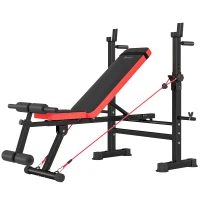 Soozier 924LBS Adjustable Weight Bench with Bench Press Rack, Dip Station, Flat & Incline Design for Home Gym Strength Training(m-2)