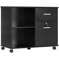 Vinsetto Lateral File Cabinet with Wheels, Mobile Printer Stand with Open Shelves and Drawers for A4 Size Documents, Black(m-1)