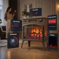 HOMCOM 3-Sided Glass WiFi Electric Fire Heater, Smart Electric Fireplace Stove, Brown(m-6)