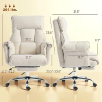 HOMCOM Executive Office Chair, Reclining Computer Chair with Footrest, High Back, Headrest, Adjustable Height, Cream White(m-3)
