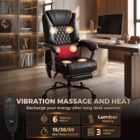 HOMCOM 400lbs Massage Office Chair with Heat, Big and Tall Desk Chair, Lumbar Support, Reclining, Footrest, Black(m-4)