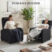 HOMCOM Fabric Recliner Chair, Manual Home Theater Seating, Single Reclining Sofa Chair with Padded Seat for Living Room, Black(m-8)