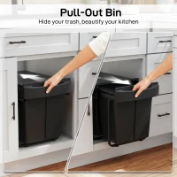 HOMCOM Pull Out Trash Can Under Cabinet, 10.6 Gallon (40L) Slide Out Garbage Can with 2 Removable Compartments, Black(m-4)
