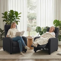 HOMCOM Fabric Recliner Chair, Manual Home Theater Seating, Single Reclining Sofa Chair with Padded Seat for Living Room, Black(m-15)