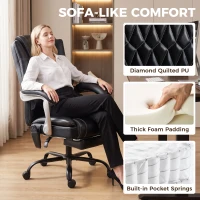 HOMCOM 400lbs Massage Office Chair with Heat, Big and Tall Desk Chair, Lumbar Support, Reclining, Footrest, Black(m-6)