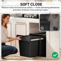 HOMCOM Pull Out Trash Can Under Cabinet, 10.6 Gallon (40L) Slide Out Garbage Can with 2 Removable Compartments, Black(m-7)