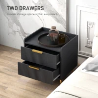 HOMCOM Bedside Table, Nightstand with 2 Drawers, Side End Table with Metal Legs for Bedroom, Black(m-5)