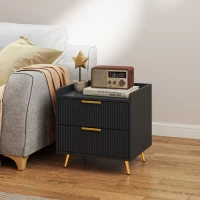 HOMCOM Bedside Table, Nightstand with 2 Drawers, Side End Table with Metal Legs for Bedroom, Black(m-7)