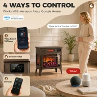 HOMCOM 3-Sided Glass WiFi Electric Fire Heater, Smart Electric Fireplace Stove, Brown(m-5)