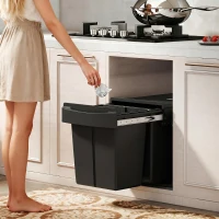 HOMCOM Pull Out Trash Can Under Cabinet, 10.6 Gallon (40L) Slide Out Garbage Can with 2 Removable Compartments, Black(m-1)