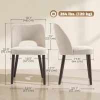 HOMCOM Dining Chairs Set Upholstered Kitchen Chenille Tool Free Assembly Rubberwood Legs, Cream White(m-3)