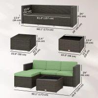 Outsunny 3 Pieces Patio Furniture Set with Cushions, Outdoor PE Rattan Wicker Conversation Corner Sofa Set, Light Green(m-3)