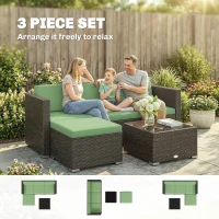 Outsunny 3 Pieces Patio Furniture Set with Cushions, Outdoor PE Rattan Wicker Conversation Corner Sofa Set, Light Green(m-4)