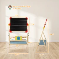 Qaba Art Easel for Kids, 360° Rotating Double Sided Kids Easel with Magnetic Whiteboard, Chalkboard, Storage Box, Natural(m-3)