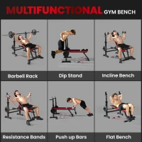 Soozier 924LBS Adjustable Weight Bench with Bench Press Rack, Dip Station, Flat & Incline Design for Home Gym Strength Training(m-4)