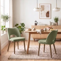 HOMCOM Dining Chairs Set Upholstered Kitchen Chenille Tool Free Assembly Rubberwood Legs, Green(m-2)