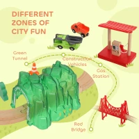 Qaba 91-Piece Wooden Train Set, Toy Railway Set with Magnetic Crane, Sound Effects Track, for Kids Ages 3+(m-5)