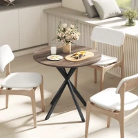 HOMCOM 31.5" Small Round Dining Table for 2, Industrial Kitchen Table with Cross Steel Legs for Dining Room, Distressed Brown(m-8)