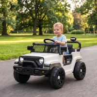 Qaba 12V Electric Car for Kids with Remote, Dual Motors, Rear Suspension, Soft Start, Music, Lights for 3-8 Years, White(m-8)