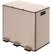 HOMCOM Garbage Bin, Soft-Close Trash Can with Foot Pedal, 3x4 Gallon (3x15 L) Garbage Can with Removable Inner Buckets, Gold(m-2)
