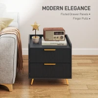 HOMCOM Bedside Table, Nightstand with 2 Drawers, Side End Table with Metal Legs for Bedroom, Black(m-4)