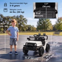 Qaba 12V Electric Car for Kids with Remote, Dual Motors, Rear Suspension, Soft Start, Music, Lights for 3-8 Years, White(m-3)