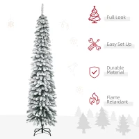 HOMCOM 7' Tall Unlit Slim Pencil Xmas Tree, Snow-Flocked Artificial Christmas Tree with Realistic Branches and 603 Tips, Green(m-4)