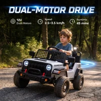 Qaba 12V Ride on Truck Car with Remote, Soft Start, 4-Wheel Suspension, Safety Belt, Lights, USB Music for Ages 2-4, White(m-4)