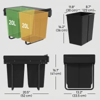 HOMCOM Pull Out Trash Can Under Cabinet, 10.6 Gallon (40L) Slide Out Garbage Can with 2 Removable Compartments, Black(m-3)