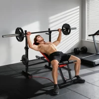 Soozier 924LBS Adjustable Weight Bench with Bench Press Rack, Dip Station, Flat & Incline Design for Home Gym Strength Training(m-1)