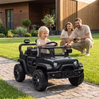 Qaba 12V Electric Car for Kids with Remote, Dual Motors, Rear Suspension, Soft Start, Music, Lights for 3-8 Years, Black(m-1)