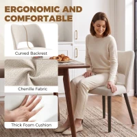 HOMCOM Dining Chairs Set Upholstered Kitchen Chenille Tool Free Assembly Rubberwood Legs, Cream White(m-5)