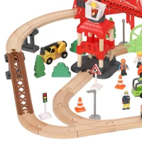 Qaba 91-Piece Wooden Train Set, Toy Railway Set with Magnetic Crane, Sound Effects Track, for Kids Ages 3+(m-12)
