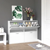 HOMCOM Flip Down Shoe Rack, Multi Cabinet, Wooden Shoe Shelf, Entryway, 4 Drawer Organizer, Freestanding Unit, White(m-8)