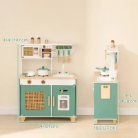 Qaba Wooden Play Kitchen Set with Microwave, Coffee Machine, Ice Maker & 19PCs Accessories, Gift for Ages 3-6 Years, Green(m-3)