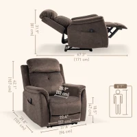 HOMCOM Manual Recliner Chair with Vibration Massage, Reclining Chair for Living Room with Side Pockets, Brown(m-3)