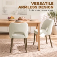 HOMCOM Dining Chairs Set Upholstered Kitchen Chenille Tool Free Assembly Rubberwood Legs, Cream White(m-7)